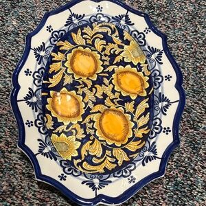 Godinger Extra Large Blue Porcelain Oval Serving Platter 17" x 12" Hand-Painted